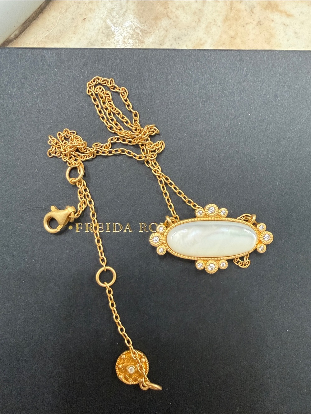 Freida Rothman Gold Mother-of-Pearl Oval Pendant Necklace